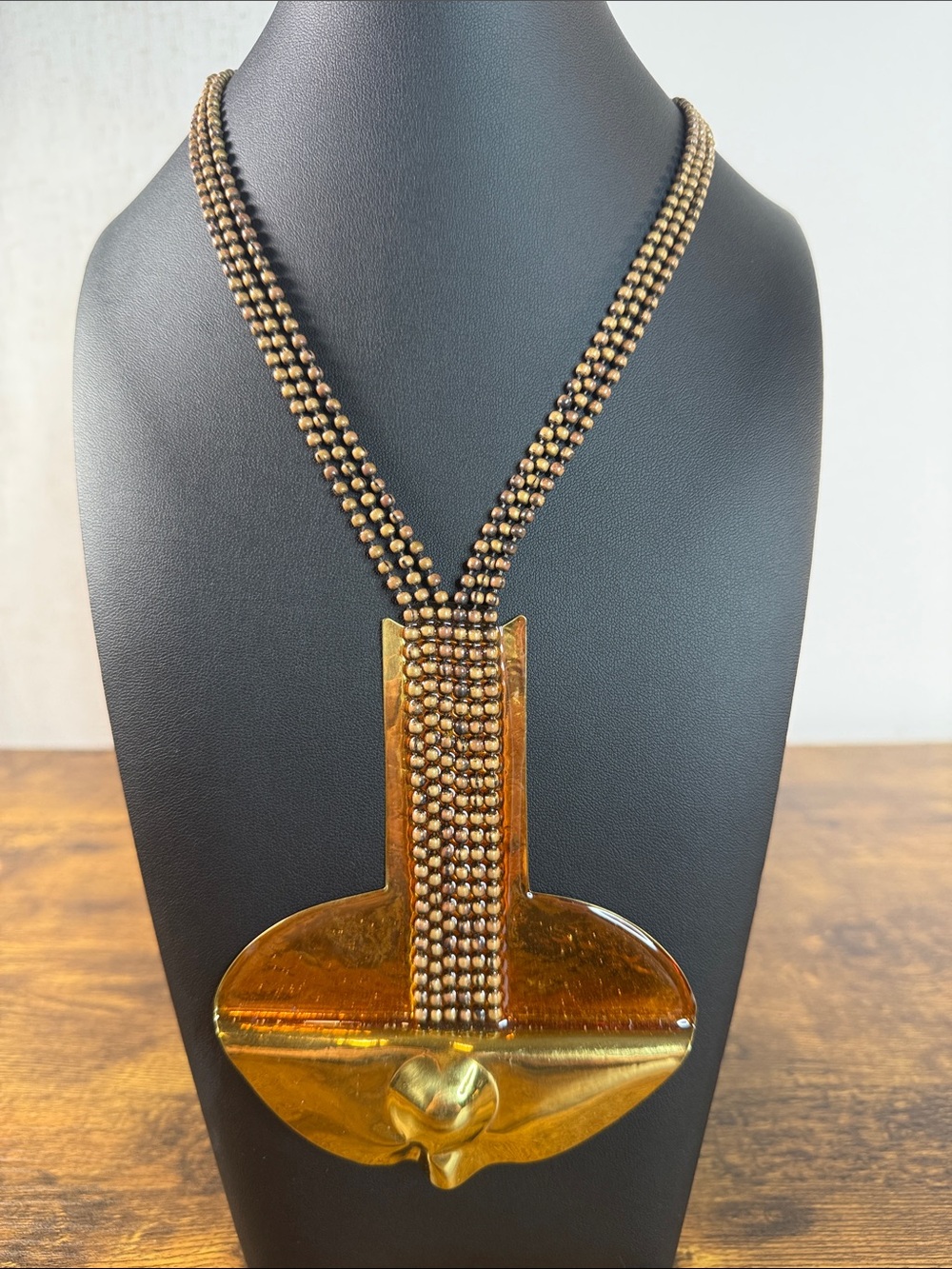 Gold-Tone Copper Brass Statement Pendant Necklace & Earrings Set